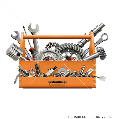Vector Wooden Toolbox with Motor Spares and Tools 106177400