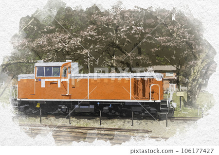 水彩風格若狹站 DD16 內燃機車 鳥取縣八津郡若狹町 106177427