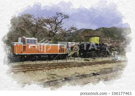 Watercolor-style Wakasa Station DD16 and C12 and water tower Wakasa-cho, Yazu-gun, Tottori Prefecture Watercolor-style Wakasa Station DD16 and C12 and water tower Wakasa-cho, Yazu-gun, Tottori Prefecture 106177461