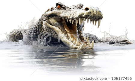 Fearless crocodile photo realistic illustration - Generative AI. Fearless crocodile photo realistic illustration - Generative AI. 106177496