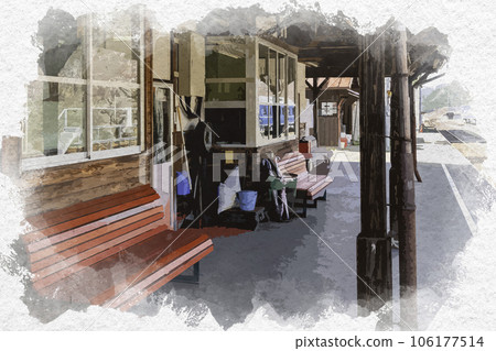 Watercolor-style Wakasa Station platform Wakasa-cho, Yazu-gun, Tottori Prefecture 106177514
