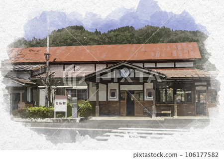 Watercolor-style Wakasa Station station building, Wakasa-cho, Yazu-gun, Tottori Prefecture 106177582