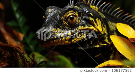 A yellow and black lizard-like reptile, AI 106177592