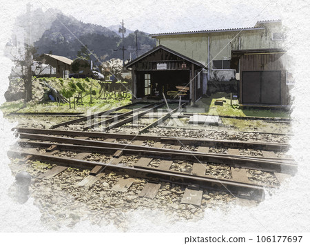 Watercolor-style Wakasa Station, Wakasa Railway Wakasa Station garages, Wakasa-cho, Yazu-gun, Tottori Prefecture 106177697