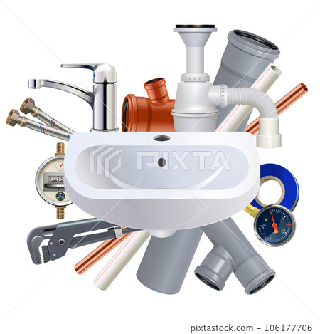 Vector Sanitary Engineering Concept with Sink 106177706