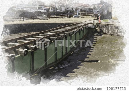 鳥取縣八津郡若狹町水彩風格若狹站轉盤 106177713