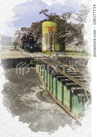 鳥取縣八津郡若狹町水彩風格若狹站轉盤 106177714