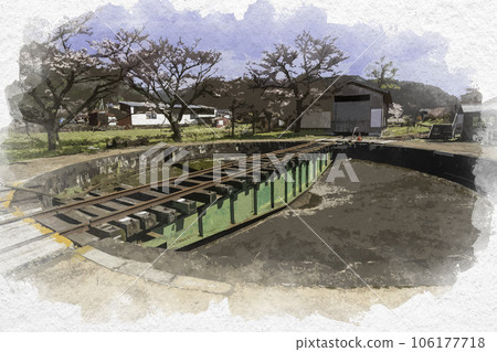 Watercolor-style Wakasa Station turntable, Wakasa-cho, Yazu-gun, Tottori Prefecture Watercolor-style Wakasa Station turntable, Wakasa-cho, Yazu-gun, Tottori Prefecture 106177718