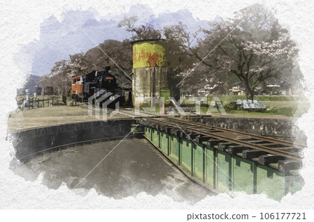 鳥取縣八津郡若狹町水彩風格若狹站轉盤 106177721