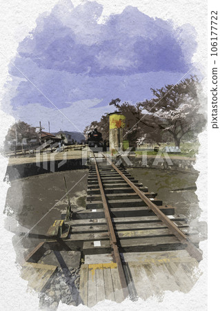 Watercolor-style Wakasa Station turntable, Wakasa-cho, Yazu-gun, Tottori Prefecture 106177722