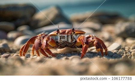 Crab by the sea on the beach macro. Ai Generative Crab by the sea on the beach macro. Ai Generative 106177788