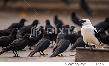 White crow among black crows. Ai Generative 106177920