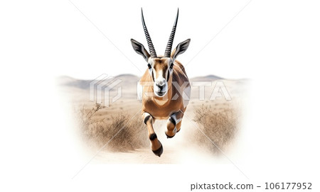 Energetic gazelle photo realistic illustration - Generative AI. 106177952