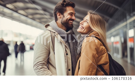 Portrait of elegant happy couple man and woman... - Stock Illustration ...