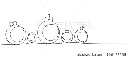 Christmas ball continues one single line hand drawing sketch. Vector stock illustration isolated on white background for design template winter holiday banner, card, invitation. Editable stroke. EPS10 Christmas ball continues one single line hand drawing sketch. Vector stock illustration isolated on white background for design template winter holiday banner, card, invitation. Editable stroke. EPS10 106178366