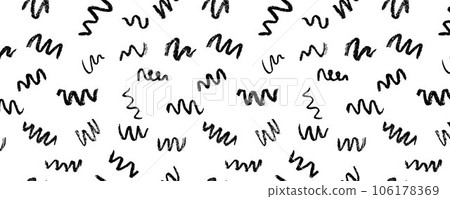 Confetti squiggle scribble seamless pattern. Vector stock hand draw crayon brush stroke illustration for design template abstract background kids birthday party banner. EPS10 Confetti squiggle scribble seamless pattern. Vector stock hand draw crayon brush stroke illustration for design template abstract background kids birthday party banner. EPS10 106178369