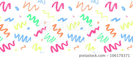 Confetti squiggle scribble seamless pattern. Vector stock hand draw crayon brush stroke illustration for design template abstract background kids birthday party banner. EPS10  106178371