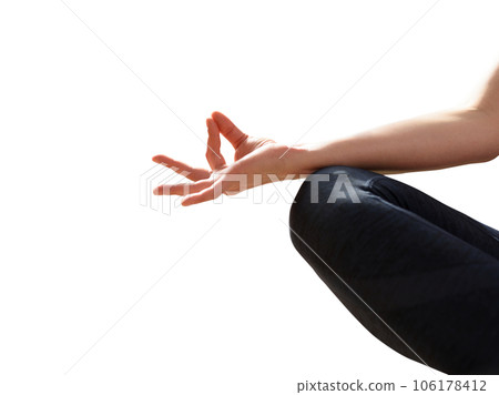 Isolated woman detail relaxing in yoga position Isolated woman detail relaxing in yoga position 106178412