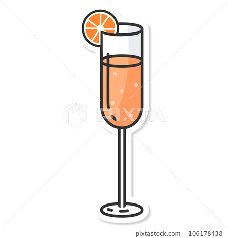 Mimosa cocktail in champagne glass isolated on white background