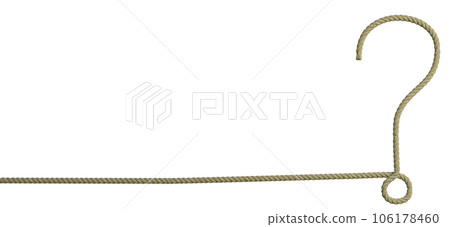 Isolated 3d rendering of a rope with question mark Isolated 3d rendering of a rope with question mark 106178460