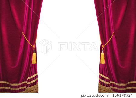 Red velvet cinema and theater curtains, concept of show Red velvet cinema and theater curtains, concept of show 106178724