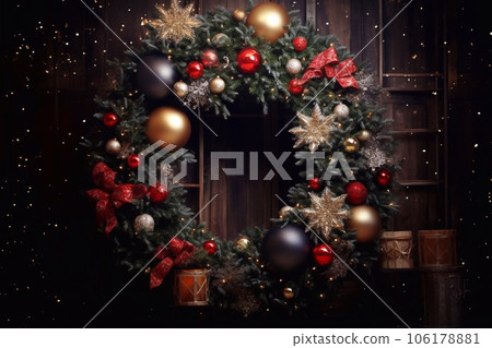 Christmas wreath on wooden background, generative ai Christmas wreath on wooden background, generative ai 106178881
