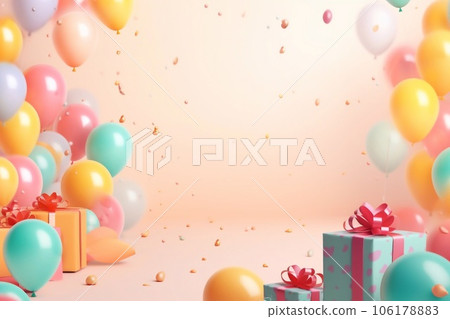background for demonstrating text or product, balloons and gifts festive background. generative AI background for demonstrating text or product, balloons and gifts festive background. generative AI 106178883