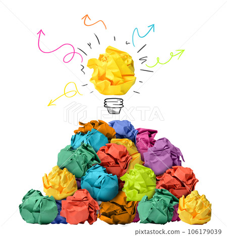 Crumpled paper acts like a lightbulb with a creative new idea Crumpled paper acts like a lightbulb with a creative new idea 106179039