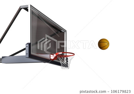 Basketball scene of a orange ball that is entering the basket. 3d rendering Basketball scene of a orange ball that is entering the basket. 3d rendering 106179823