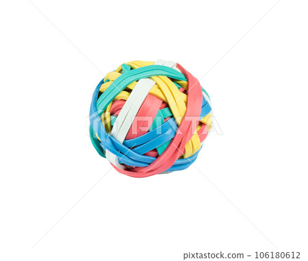 Isolated rubber band ball of colored elastic 106180612