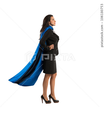 businesswoman with a cloak acts like a super hero businesswoman with a cloak acts like a super hero 106180753