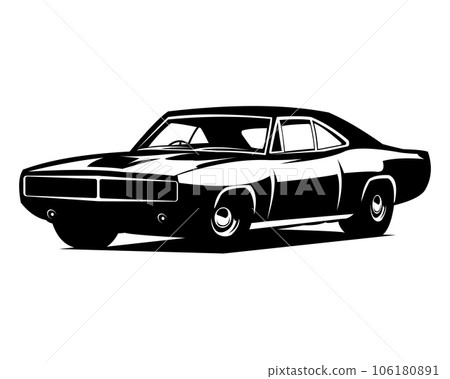 vector illustration of a 1970 dodge charger rt. silhouette design. isolated white background view from side. Best for logo, badge, emblem, icon, sticker design, car industry 106180891