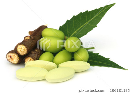 Medicinal neem fruits with tablets Medicinal neem fruits with tablets 106181125