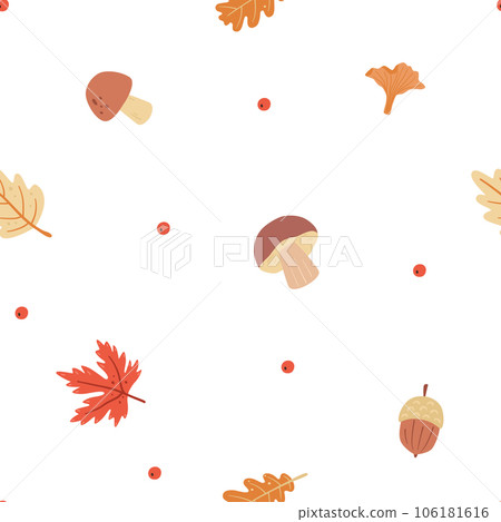 Seamless pattern with childish autumn plants twigs leaves. Cute illustration for child textiles, design. Seamless pattern with childish autumn plants twigs leaves. Cute illustration for child textiles, design. 106181616