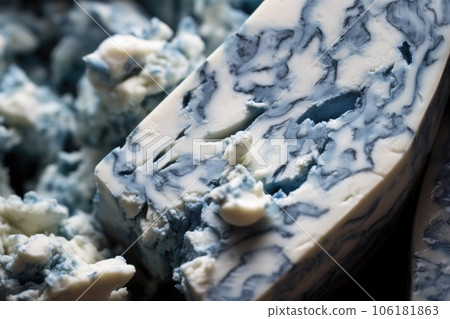 macro shot of blue veins in homemade blue cheese 106181863