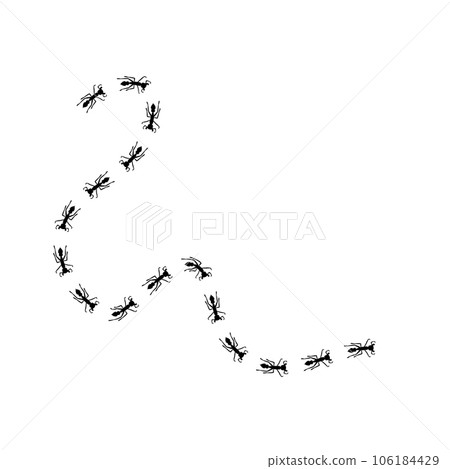 Ant trail illustration. Insect path to the home. Stock vector illustration isolated on white background in flat simple style. Ant trail illustration. Insect path to the home. Stock vector illustration isolated on white background in flat simple style. 106184429