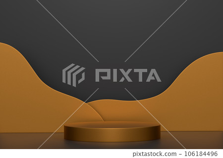 Pastel gold cylinder podium with steps on black background Pastel gold cylinder podium with steps on black background 106184496