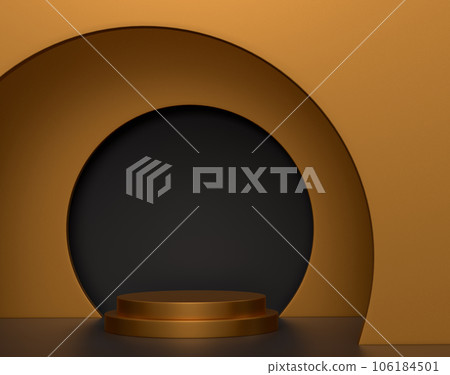 Pastel gold cylinder podium with steps on black background 106184501