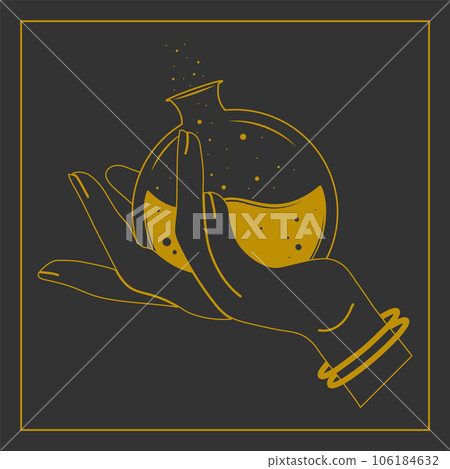 Witch hand with poison bottle magic design illustration postcard. 106184632