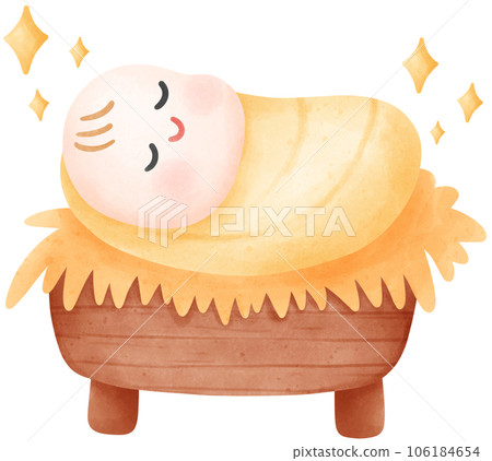 Baby Jesus, Cute cartoon illustration Nativity of Jesus, birth of Jesus. 106184654