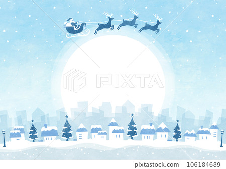Christmas background frame Santa Claus and snow town watercolor landscape illustration Christmas background frame Santa Claus and snow town watercolor landscape illustration 106184689