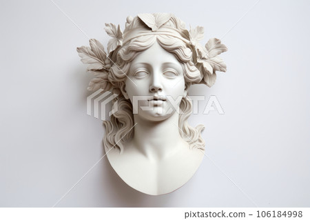 Mythical beauty antique bust of marble woman with grape leaves wreath on head. Generative AI 106184998