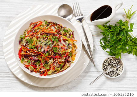 asian slaw, crunchy oriental cabbage salad in bowl 106185210