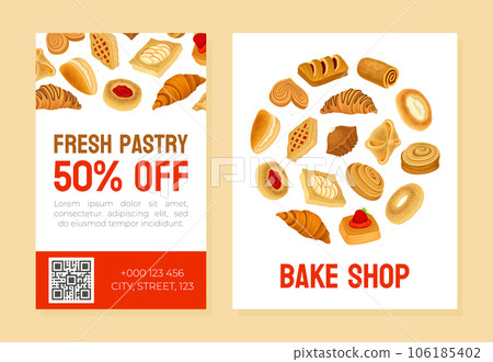 Baked Product Banner Design with Sweet Bun and Pastry Vector Template 106185402