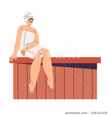 Sitting Woman Bathing in Sauna and Taking Steam Bath Vector Illustration Sitting Woman Bathing in Sauna and Taking Steam Bath Vector Illustration 106185426