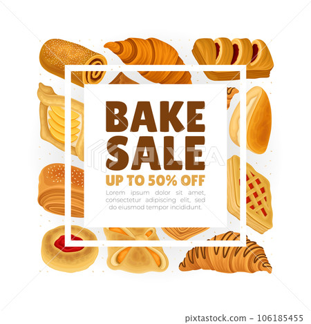 Baked Product Banner Design with Sweet Bun and Pastry Vector Template 106185455
