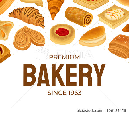 Baked Product Banner Design with Sweet Bun and Pastry Vector Template 106185456
