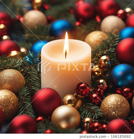 Christmas illustration with burning candle Christmas illustration with burning candle 106185692
