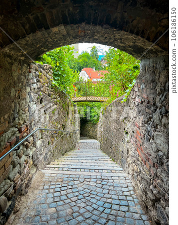 Narow arched street Meissnerstiege in Bregenz upper town - Oberstadt. High quality photo 106186150