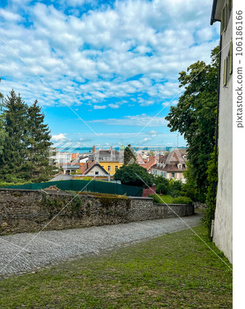 View of Bregenz and Bodensee from Bregenz Upper town. Blue sky. High quality photo 106186166
